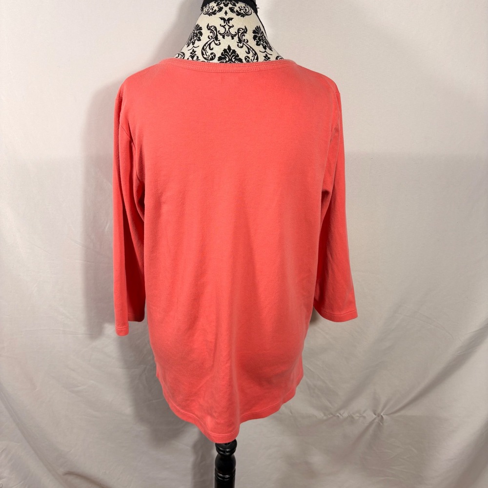 Orvis Classic Collection Coral Pink Pima Cotton 3/4 Sleeve V-Neck Top Large - Picture 3 of 16